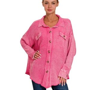 "The Mary Ann" Fuchsia Acid wash Oversized Cotton Waffle Knit Shacket